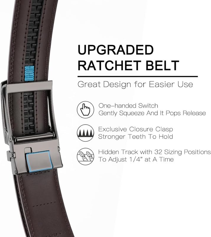 Contacts Genuine Leather Belt for Men with Easier Adjustable Autolock Buckle Fit Everywhere |Formal & Casual | Elegant Gift Box (Waist Size Fit from 28" to 42") - Image 4