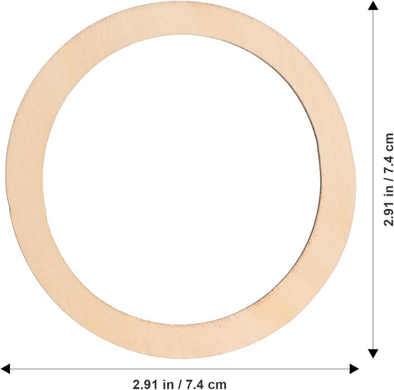 Healifty 30pcs 7.5cm Flat Wooden Rings DIY Unfinished Wood Circles for Crafting Handbag Connectors and Decorative Wood Hoops for Handmade Projects - Image 2