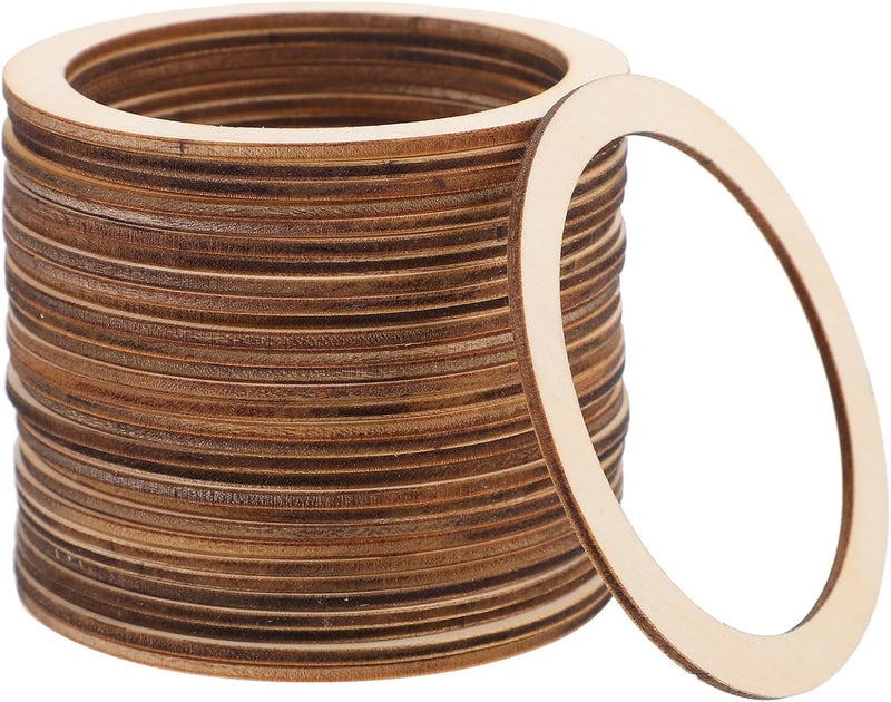 Healifty 30pcs 7.5cm Flat Wooden Rings DIY Unfinished Wood Circles for Crafting Handbag Connectors and Decorative Wood Hoops for Handmade Projects - Image 1