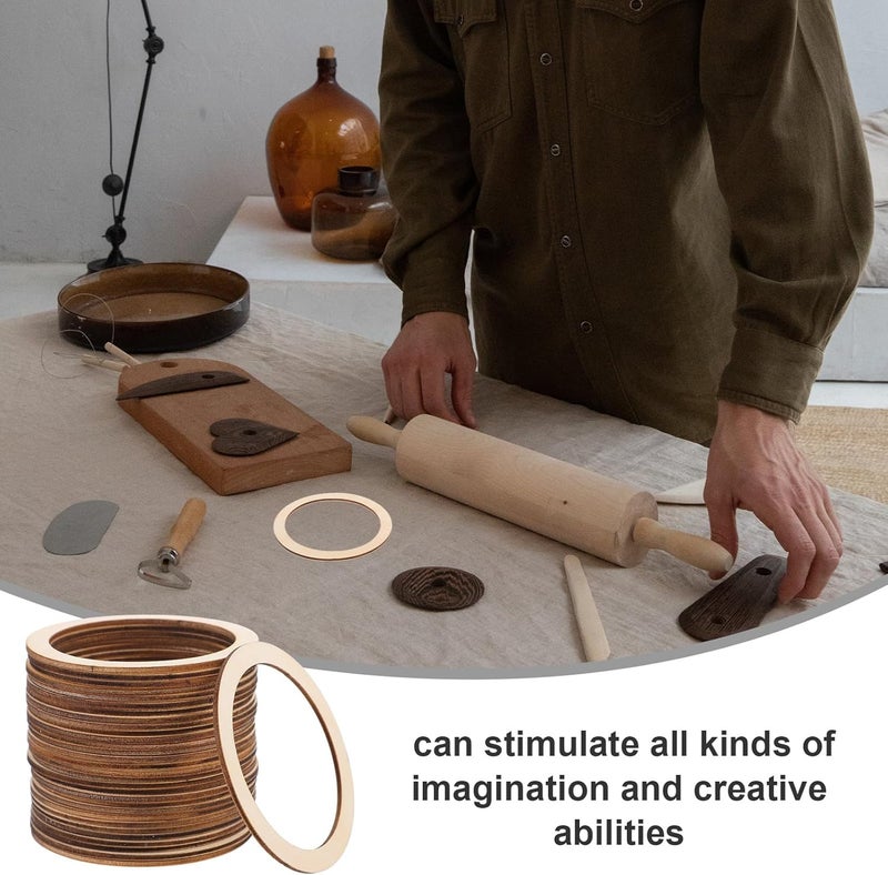 Healifty 30pcs 7.5cm Flat Wooden Rings DIY Unfinished Wood Circles for Crafting Handbag Connectors and Decorative Wood Hoops for Handmade Projects - Image 3