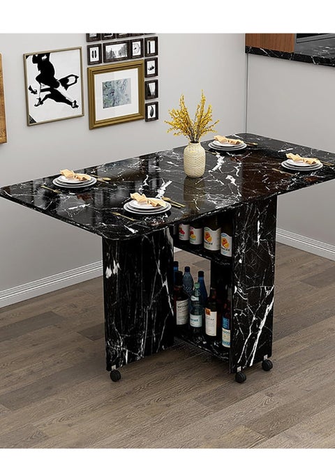Mobile Drop Leaf Table Folding Kitchen Table Extendable Dining Table for Small Spaces with 6 Wheels & Storage Shelf for Dining Room Kitchen Party