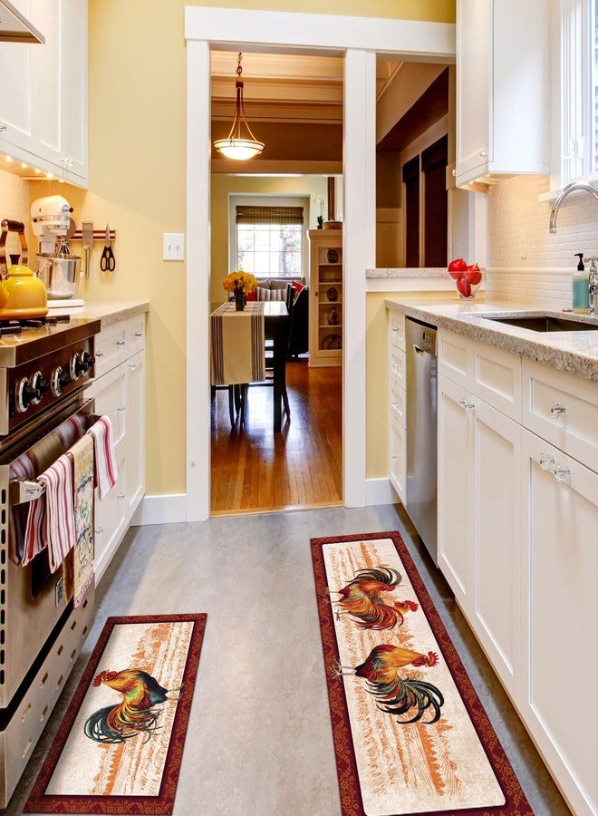Bencailor 2 Pcs Rooster Kitchen Rugs Set Kitchen Decor Chicken Rugs Farmhouse Non Slip Rooster Door Mats Washable Decorative Doormat Absorbent Carpet for Floor Indoor Outdoor Home(17"x47"+17"x30") - Image 2