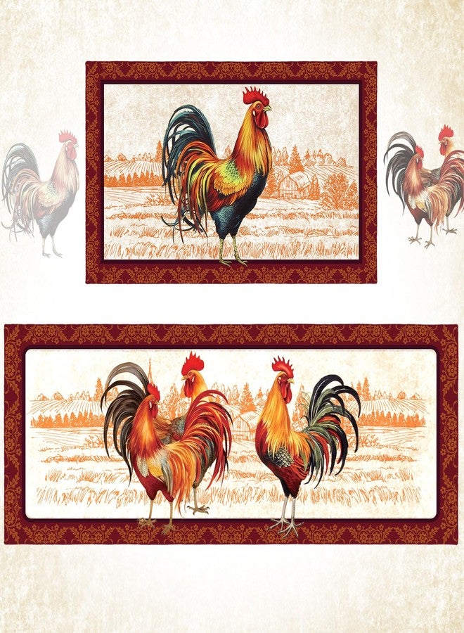 Bencailor 2 Pcs Rooster Kitchen Rugs Set Kitchen Decor Chicken Rugs Farmhouse Non Slip Rooster Door Mats Washable Decorative Doormat Absorbent Carpet for Floor Indoor Outdoor Home(17"x47"+17"x30") - Image 1