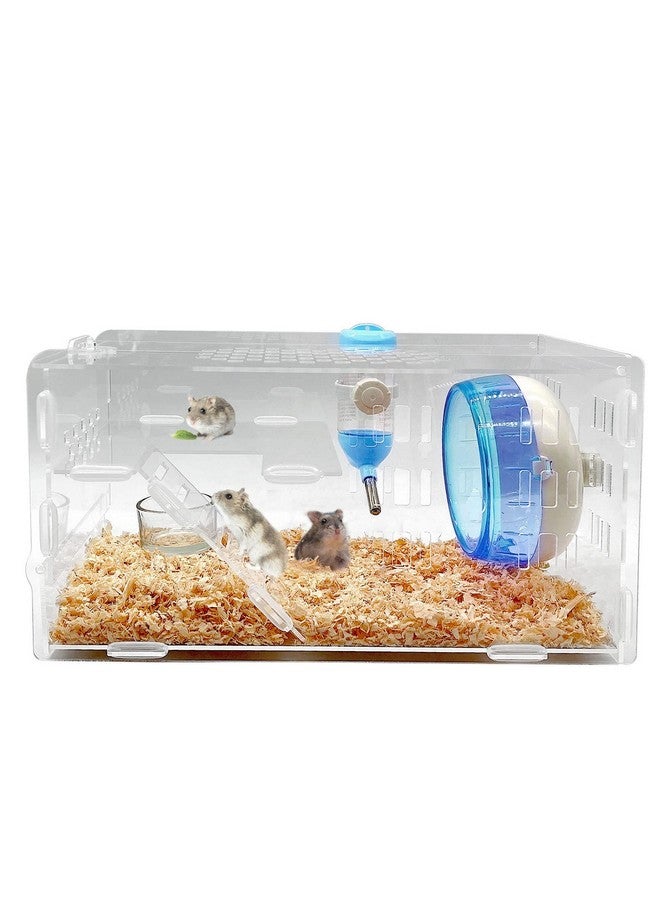 Kathson Dwarf Hamster Cage Transparent Hamsters Cages And Habitats Gerbils Acrylic Cage Cute Mini Pet Habitat With Accessories Exercise Wheel Water Bottle Food Bowl For Small Animal Blue - Image 1