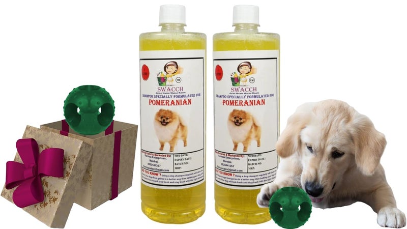 swacch Pet Shampoo | Puppy Safe Shampoo | PH Balanced | Ditch to Itch for Pomeranian Dog Shampoo 2 Litre (Lemon) + Goofy Ball Chew Toy Combo Pack - Image 1
