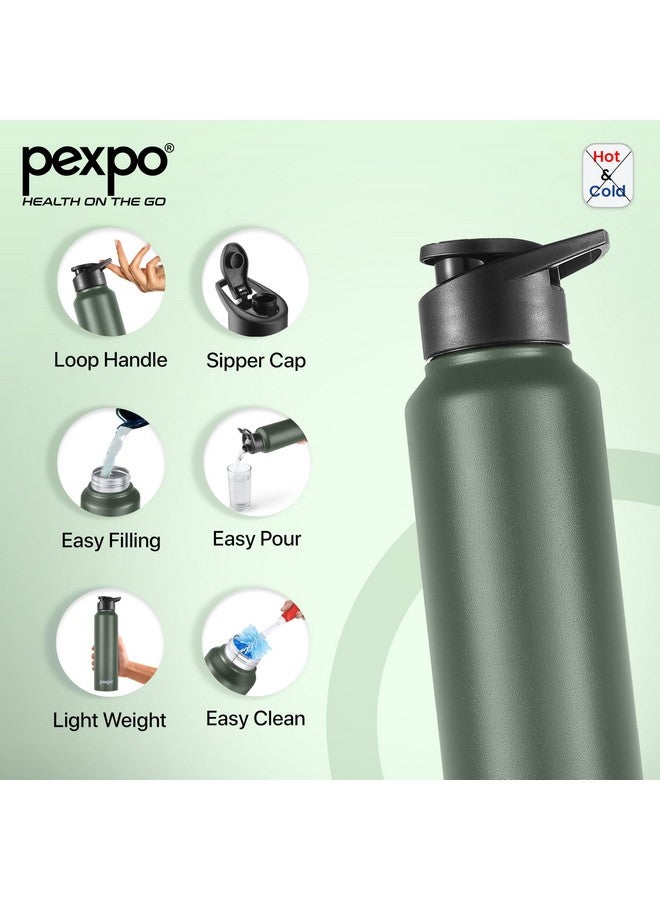 PEXPO Chromo Pro ISI Certified Stainless Steel Sports/Fridge Sipper Water Bottle, 750ml, Military Green | Eco friendly|Water Bottle for Office, Gym, School, Yoga, Trekking | RCB Edition - Image 3