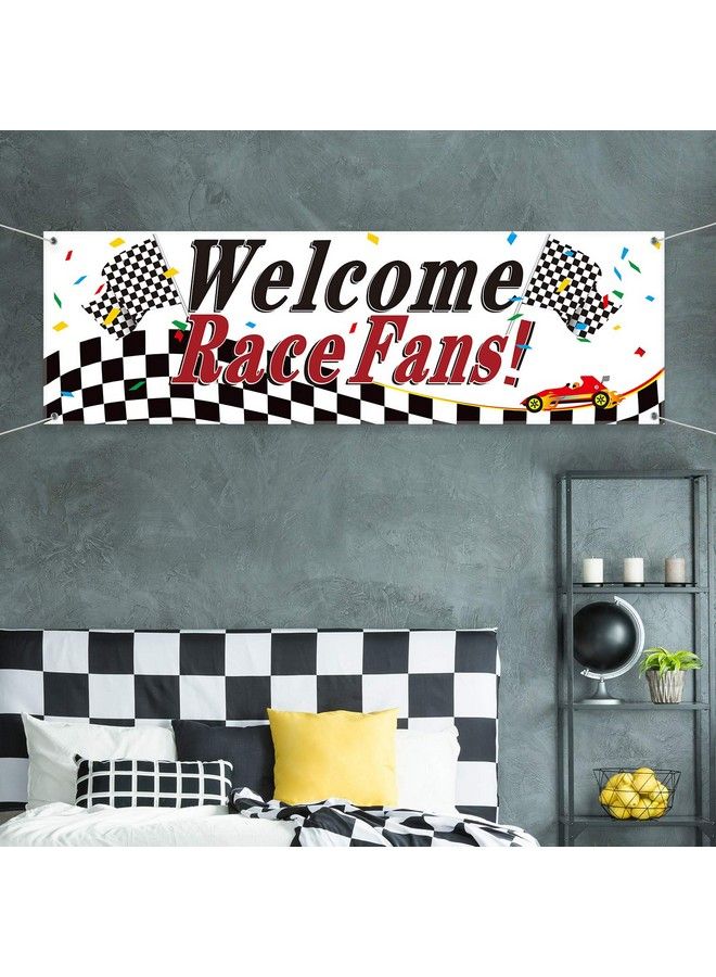 Blulu Racing Party Decorations Welcome Race Fans Banner Racing Party Suppliers Race Car Banner Garland Backdrop Photo Booth Props Racing Car Birthday Party Decor - Image 2