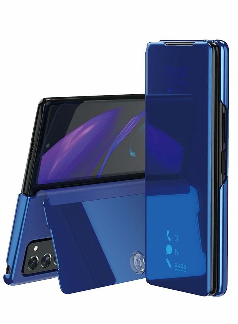 Y&D Case for Samsung Galaxy Z Fold 2 Case,Slim Armor Case, Luxury Mirror Design Clear View Smart Window Screen Display Cover (Blue) - Image 1
