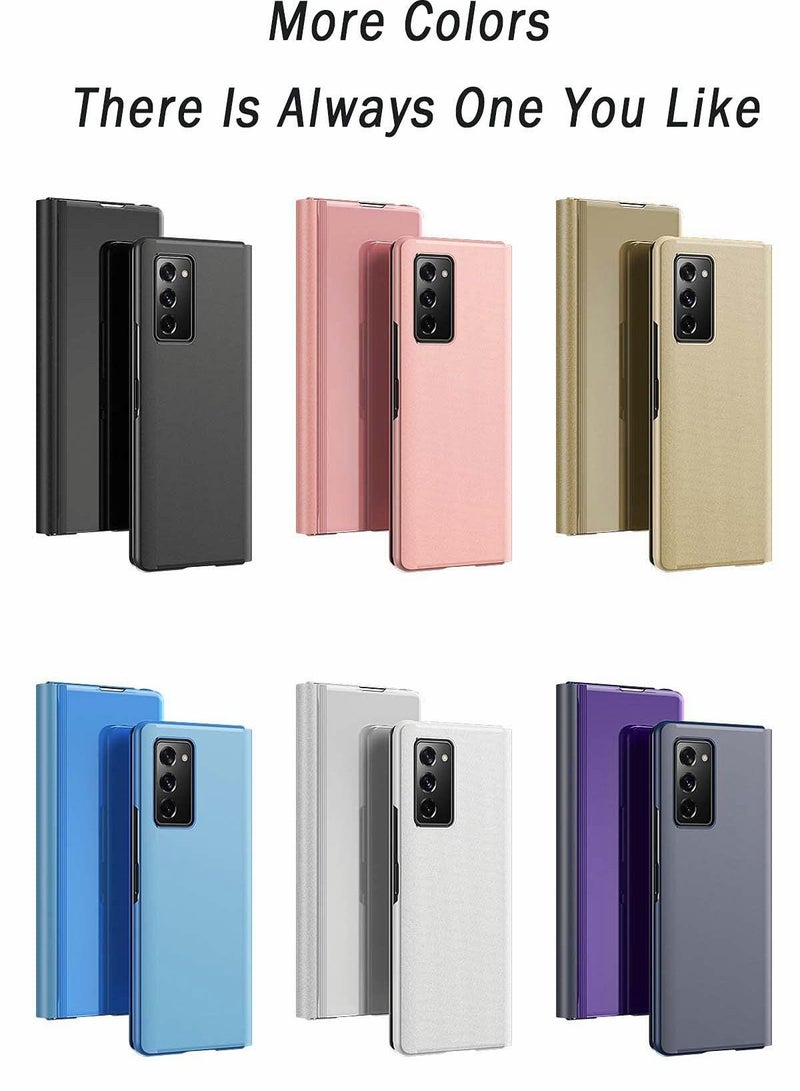 Y&D Case for Samsung Galaxy Z Fold 2 Case,Slim Armor Case, Luxury Mirror Design Clear View Smart Window Screen Display Cover (Blue) - Image 4