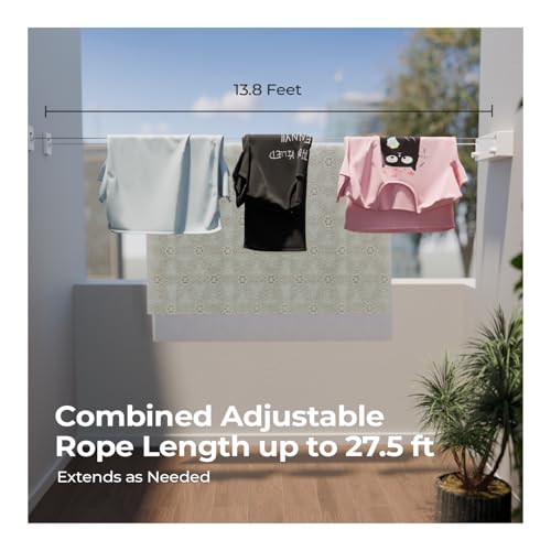 Lifelong Retractable Heavy Duty Clothesline 27.5 ft Total (13.8 Each) |40kg Capacity (20kg Each) Wall Mounted Laundry Dryer| SS304 Rope for Indoor Outdoor Use |Drying Rack for Bathroom, Balcony & Home - Image 3