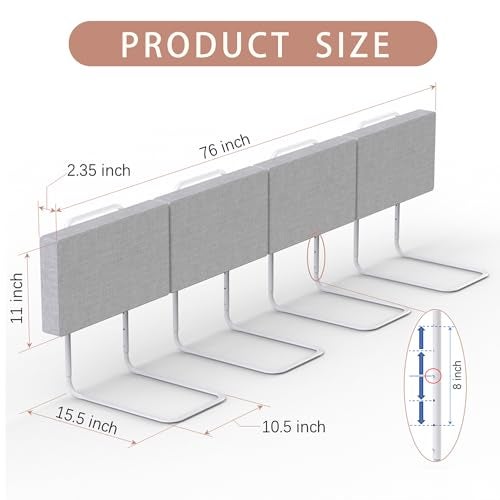 OCBAiLi Bed Rail, Bed Rail for Toddlers, Kid, 78.7 Inch Bed Side Rails Safety for Queen, King, Full, Twin, Bunk, Dorm Beds to Prevent Falls, Bed Barrier for Dogs, Easy Installation (Gray, 4 Packs) - Image 3