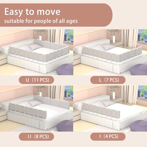 OCBAiLi Bed Rail, Bed Rail for Toddlers, Kid, 78.7 Inch Bed Side Rails Safety for Queen, King, Full, Twin, Bunk, Dorm Beds to Prevent Falls, Bed Barrier for Dogs, Easy Installation (Gray, 4 Packs) - Image 5