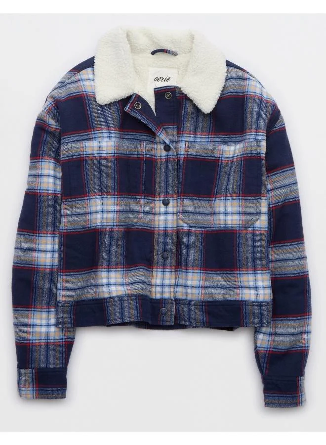 Aerie Aerie Cropped Sherpa Lined Shacket