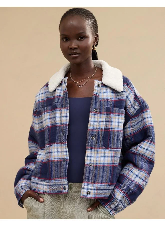 Aerie Aerie Cropped Sherpa Lined Shacket