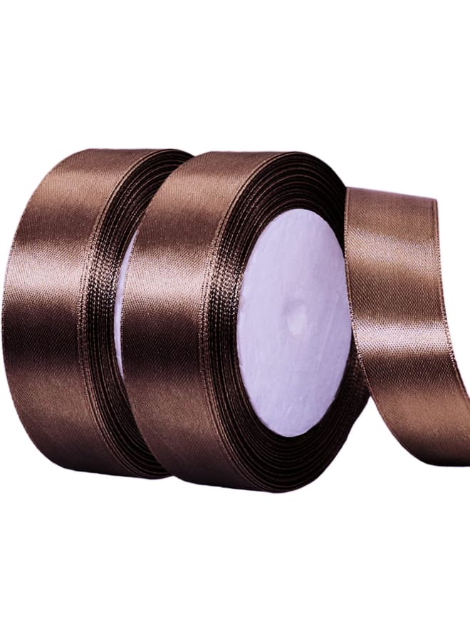 2x22m Coffee Ribbon 25mm for Gift Wrapping,Satin Ribbon Coffee Christmas Ribbon Decorative Balloon Ribbon Cake Ribbon Fabric Thick Ribbon for Crafting Hair Bow Baby Shower Wedding Cake Decorations - Image 1