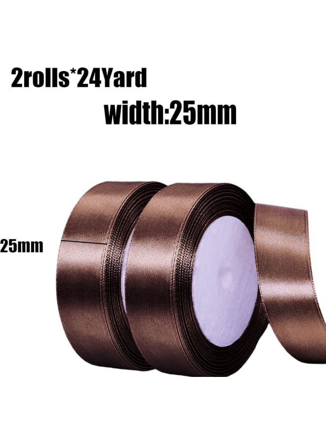2x22m Coffee Ribbon 25mm for Gift Wrapping,Satin Ribbon Coffee Christmas Ribbon Decorative Balloon Ribbon Cake Ribbon Fabric Thick Ribbon for Crafting Hair Bow Baby Shower Wedding Cake Decorations - Image 2