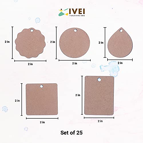 IVEI DIY MDF Shaped Pendant Cutouts - Set of 25 - Plain Blanks for Painting, Wooden Sheet Craft, Decoupage, Resin Art Work & Decoration - Image 4