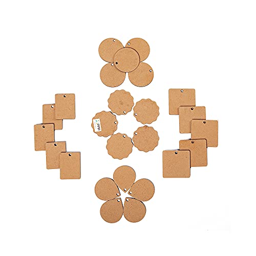 IVEI DIY MDF Shaped Pendant Cutouts - Set of 25 - Plain Blanks for Painting, Wooden Sheet Craft, Decoupage, Resin Art Work & Decoration - Image 1