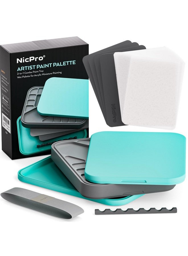 Nicpro Stay Wet Palette for Acrylic Miniature Painting Kit, Paint Tray Palettes with 100PCS Pallet Paper, 4PCS Sponge, Brush Holder Mixing Paint Saver Palette for Warhammer 40K Model Paint - Image 1