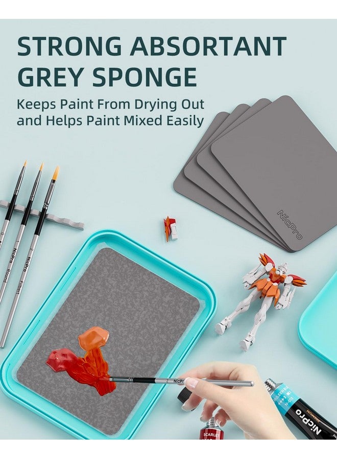 Nicpro Stay Wet Palette for Acrylic Miniature Painting Kit, Paint Tray Palettes with 100PCS Pallet Paper, 4PCS Sponge, Brush Holder Mixing Paint Saver Palette for Warhammer 40K Model Paint - Image 3