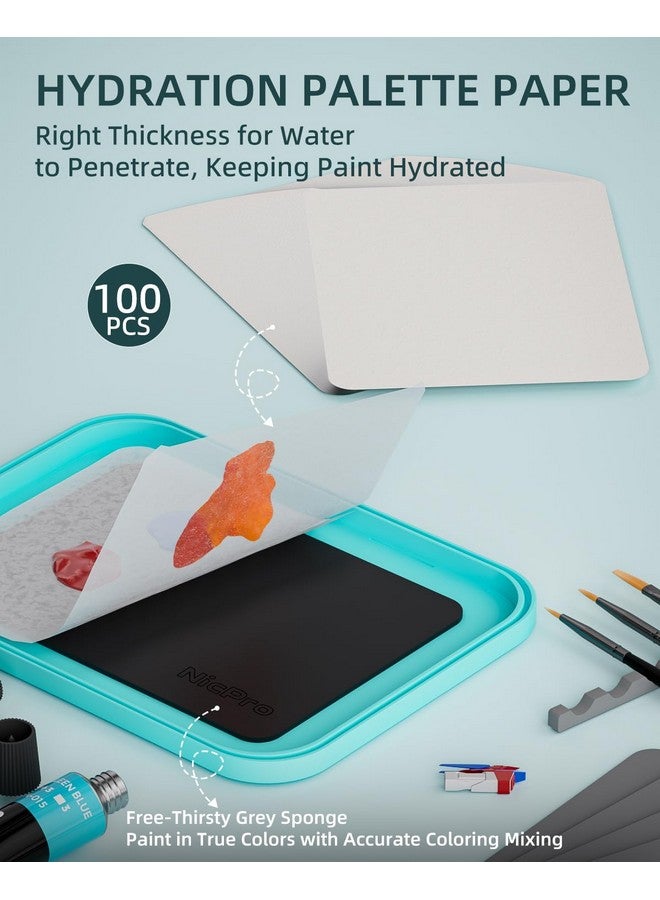 Nicpro Stay Wet Palette for Acrylic Miniature Painting Kit, Paint Tray Palettes with 100PCS Pallet Paper, 4PCS Sponge, Brush Holder Mixing Paint Saver Palette for Warhammer 40K Model Paint - Image 4