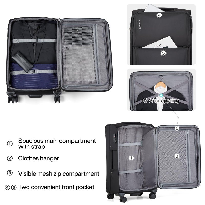 Hanke Softside Expandable 20 Inch Carry On Luggage with Wheels Airline Approved, TSA Luggage Lightweight Rolling Suitcases for Travel Carry On Bag(Black) - Image 3