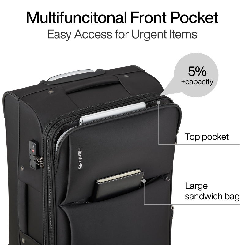 Hanke Softside Expandable 20 Inch Carry On Luggage with Wheels Airline Approved, TSA Luggage Lightweight Rolling Suitcases for Travel Carry On Bag(Black) - Image 4