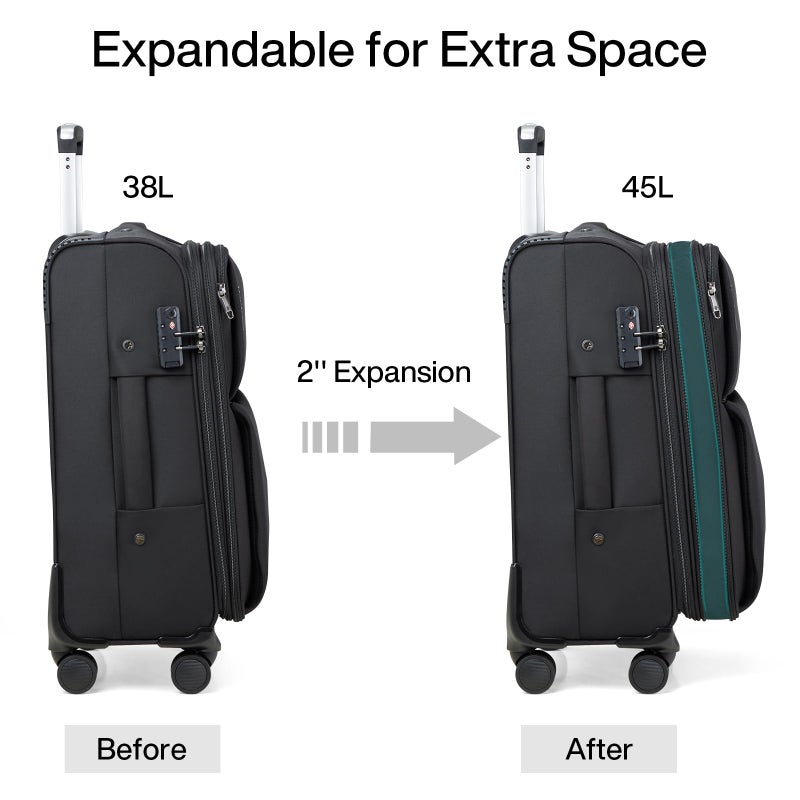 Hanke Softside Expandable 20 Inch Carry On Luggage with Wheels Airline Approved, TSA Luggage Lightweight Rolling Suitcases for Travel Carry On Bag(Black) - Image 2