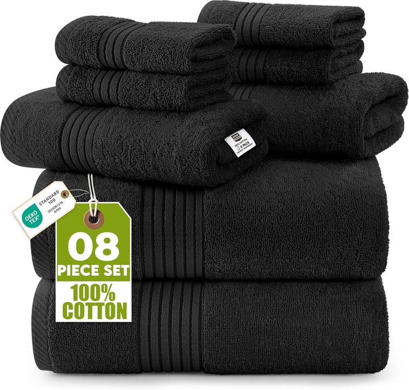 Utopia Towels 8-Piece Premium Towel Set, 2 Bath Towels, 2 Hand Towels, and 4 Wash Cloths, 100% Ring Spun Cotton Highly Absorbent Towels for Bathroom, Sports, and Hotel (Black) - Image 1