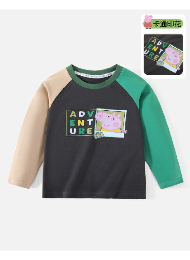 Peppa Pig spring Boys' Comfortable Casual Long-sleeve T-shirt With Color-blocked Raglan Sleeves Baby Tee - Image 1
