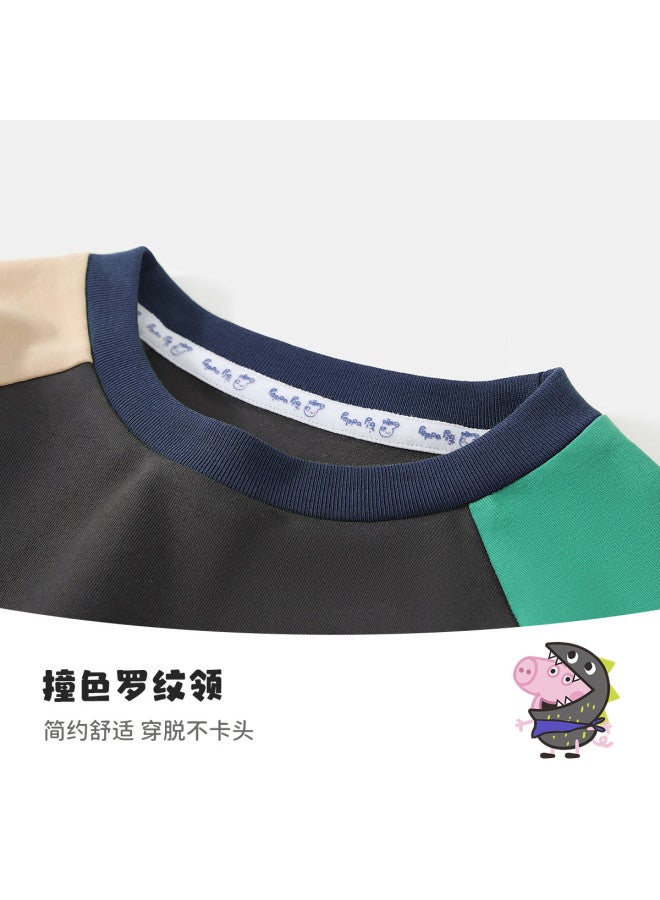 Peppa Pig spring Boys' Comfortable Casual Long-sleeve T-shirt With Color-blocked Raglan Sleeves Baby Tee - Image 4