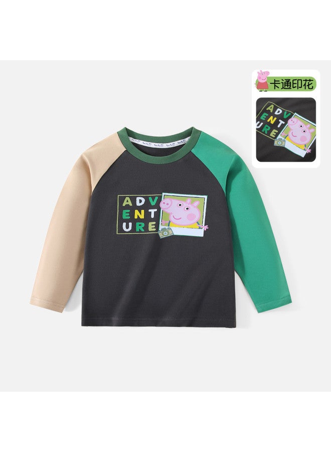 Peppa Pig spring Boys' Comfortable Casual Long-sleeve T-shirt With Color-blocked Raglan Sleeves Baby Tee - Image 2