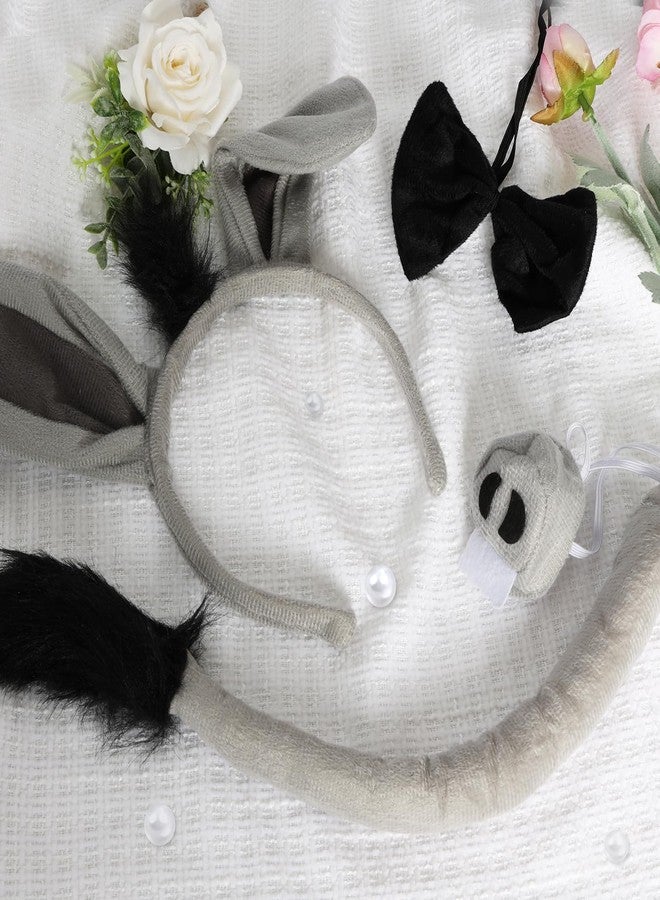 Gvhntk 4 Pcs Donkey Costume Accessory Set Donkey Ears Headband Tail Nose Bow Tie Animal Fancy Costume Accessories for Halloween Cosplay Party - Image 3