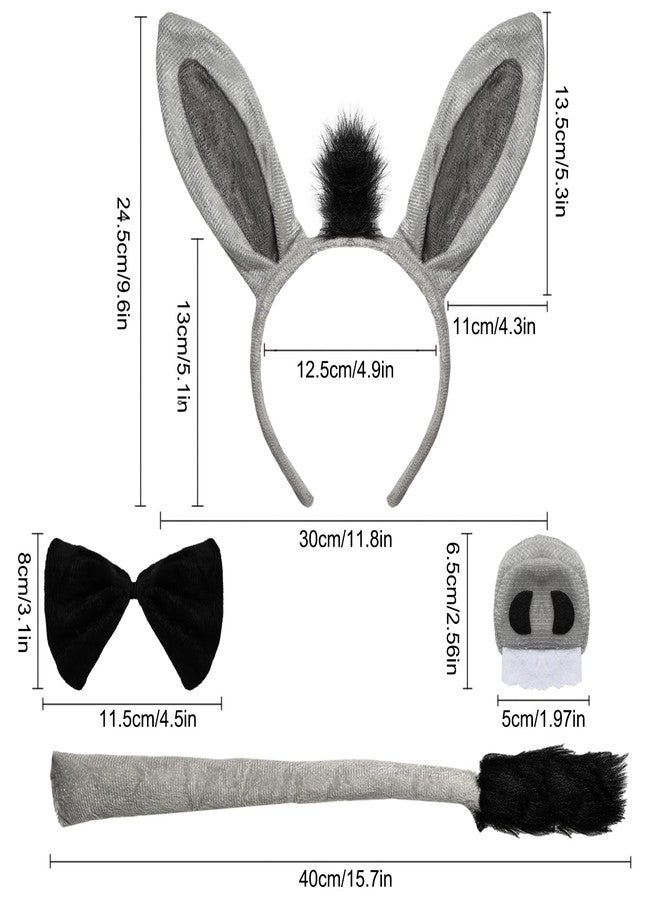 Gvhntk 4 Pcs Donkey Costume Accessory Set Donkey Ears Headband Tail Nose Bow Tie Animal Fancy Costume Accessories for Halloween Cosplay Party - Image 2