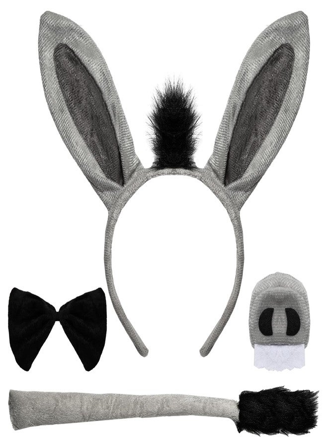 Gvhntk 4 Pcs Donkey Costume Accessory Set Donkey Ears Headband Tail Nose Bow Tie Animal Fancy Costume Accessories for Halloween Cosplay Party - Image 1