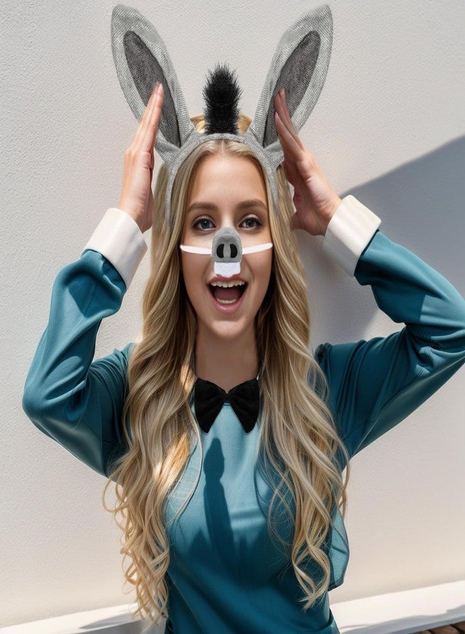Gvhntk 4 Pcs Donkey Costume Accessory Set Donkey Ears Headband Tail Nose Bow Tie Animal Fancy Costume Accessories for Halloween Cosplay Party - Image 4