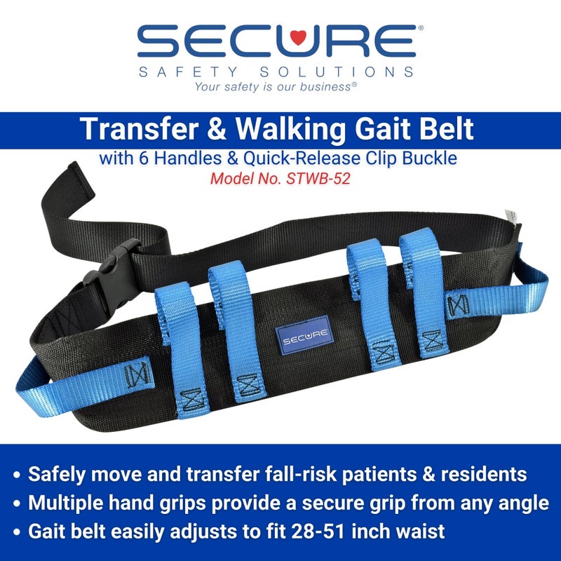 Secure Gait Belt for Seniors with 6 Handles, Quick Release Clip Buckle, 52"x4" - Medical Walking & Transfer Gate Belts Lifting Elderly, Physical Therapy Patient Lift Aid Assist Strap, Nursing Students - Image 2