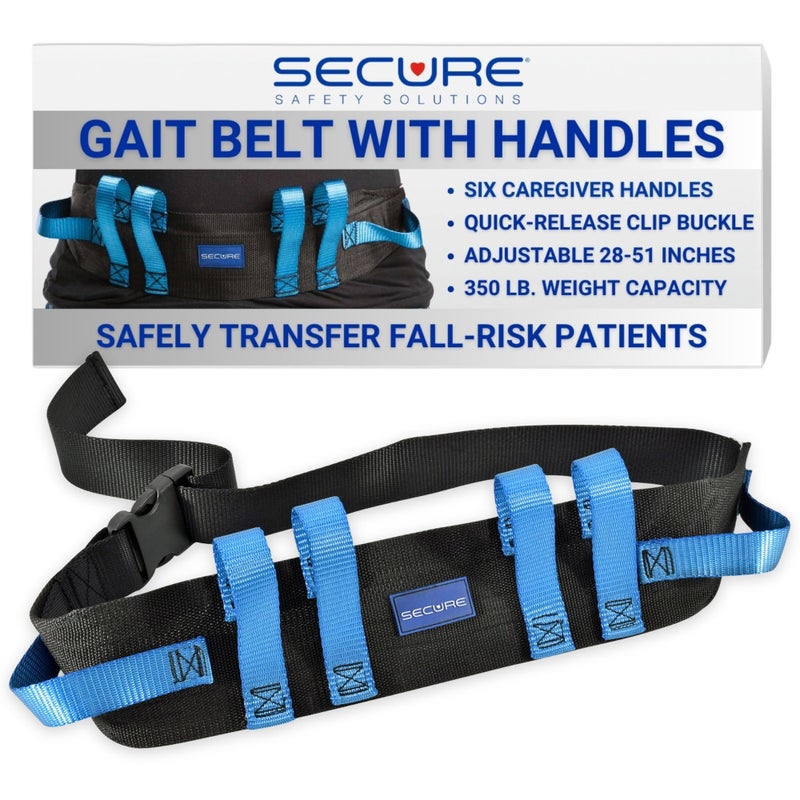 Secure Gait Belt for Seniors with 6 Handles, Quick Release Clip Buckle, 52"x4" - Medical Walking & Transfer Gate Belts Lifting Elderly, Physical Therapy Patient Lift Aid Assist Strap, Nursing Students - Image 1