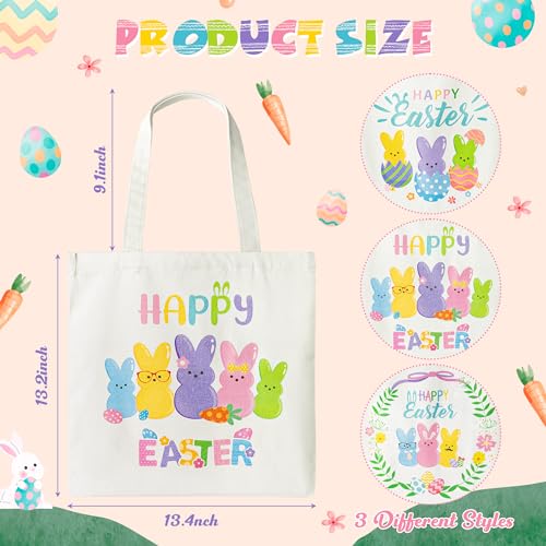 Zainpe 3Pcs Easter Gift Canvas Bags Egg Bunny Tote Treat Bags with Handle for Kids, Reusable Large Capacity Handbag Happy Easter Baskets Trick Handbags Spring Party Favor Supplies - Image 2