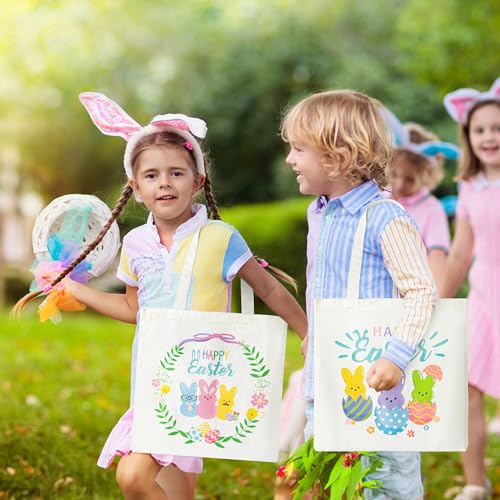 Zainpe 3Pcs Easter Gift Canvas Bags Egg Bunny Tote Treat Bags with Handle for Kids, Reusable Large Capacity Handbag Happy Easter Baskets Trick Handbags Spring Party Favor Supplies - Image 5