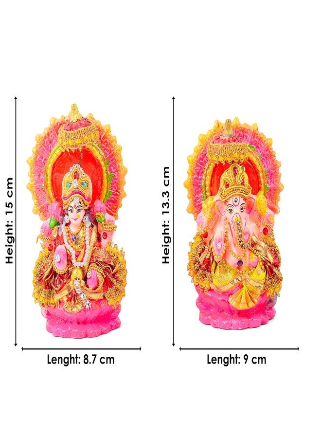 كرافتس مان مجموعة تماثيل لاكشمي غانيشا (قطعة واحدة، 5.5-6 بوصة) من كرافتسمان - تمثال طيني لامع مصنوع يدويًا، مثالي لتزيين المنزل وهدية روحية، ولطقوس ديوالي. - Image 3