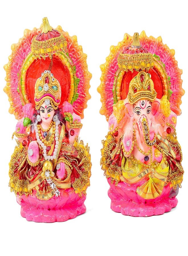 كرافتس مان مجموعة تماثيل لاكشمي غانيشا (قطعة واحدة، 5.5-6 بوصة) من كرافتسمان - تمثال طيني لامع مصنوع يدويًا، مثالي لتزيين المنزل وهدية روحية، ولطقوس ديوالي. - Image 1