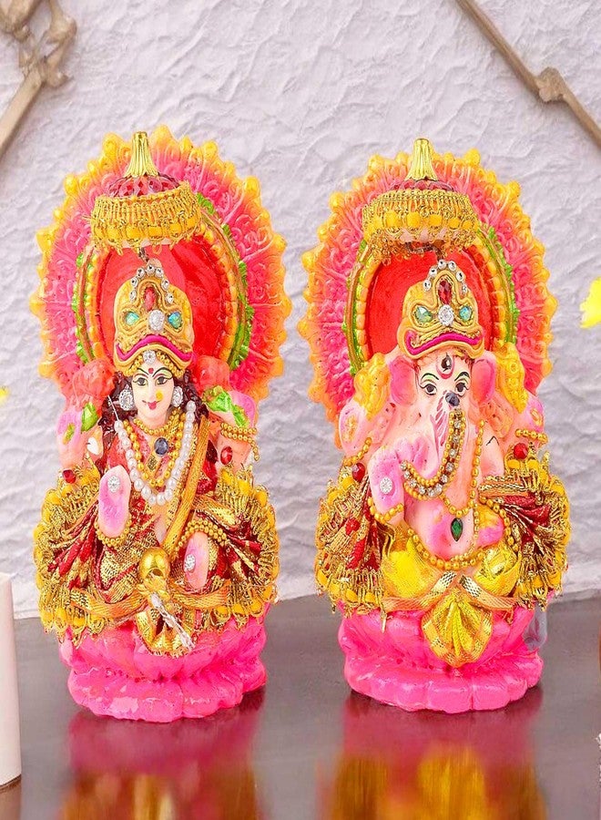كرافتس مان مجموعة تماثيل لاكشمي غانيشا (قطعة واحدة، 5.5-6 بوصة) من كرافتسمان - تمثال طيني لامع مصنوع يدويًا، مثالي لتزيين المنزل وهدية روحية، ولطقوس ديوالي. - Image 2