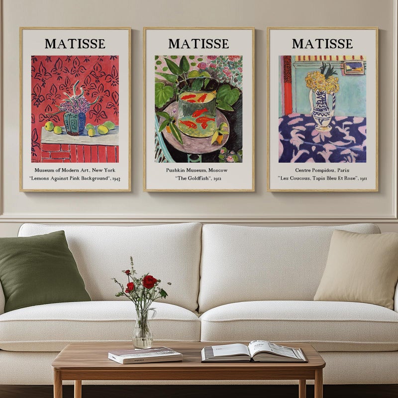 Framed Matisse Wall Art for Living Room Large 3 Pieces Famous Paintings Colorful Canvas Artwork for Walls Vintage Botanical Floral Pictures Prints for Bedroom Hallway Home Office Wall Decor 16x24