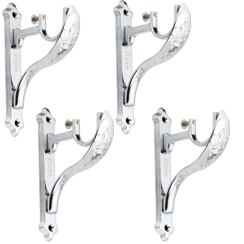 Ferio Zinc Curtain Holder Silver Finish Heavy Duty Curtain Rod Holder Set of 4 Chrome Finish Curtain Brackets for 1 Inch Curtain Pipe Pack of 4 Chrome - Image 1