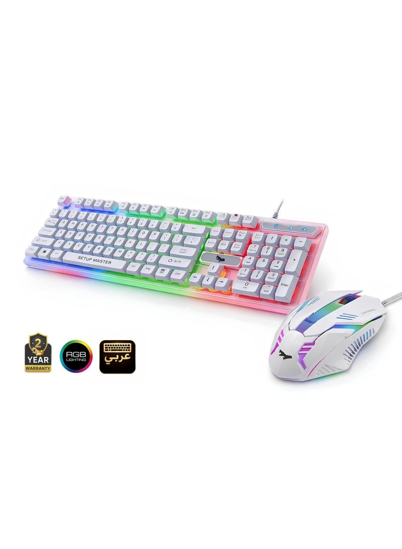 سيت أب ماستر طقم قيمنق SK 120 (كيبورد + ماوس) من سيت اب ماستر | يدعم PC و PS5 - عربي/إنجليزي لون ابيض - Image 1