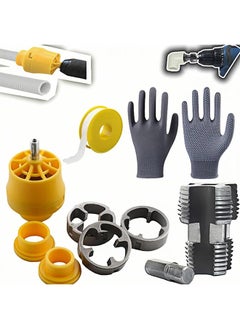 MVAQKLM  Electric Drill Compatible PVC Pipe Threader Kit, PVC Pipe Threader with 3 Dies, 1/2", 3/4", 1",PVC Thread Maker Tool for Electric Drill - Plastic Pipe Tap Die Set, Pipe Threader Kit  - Image 1