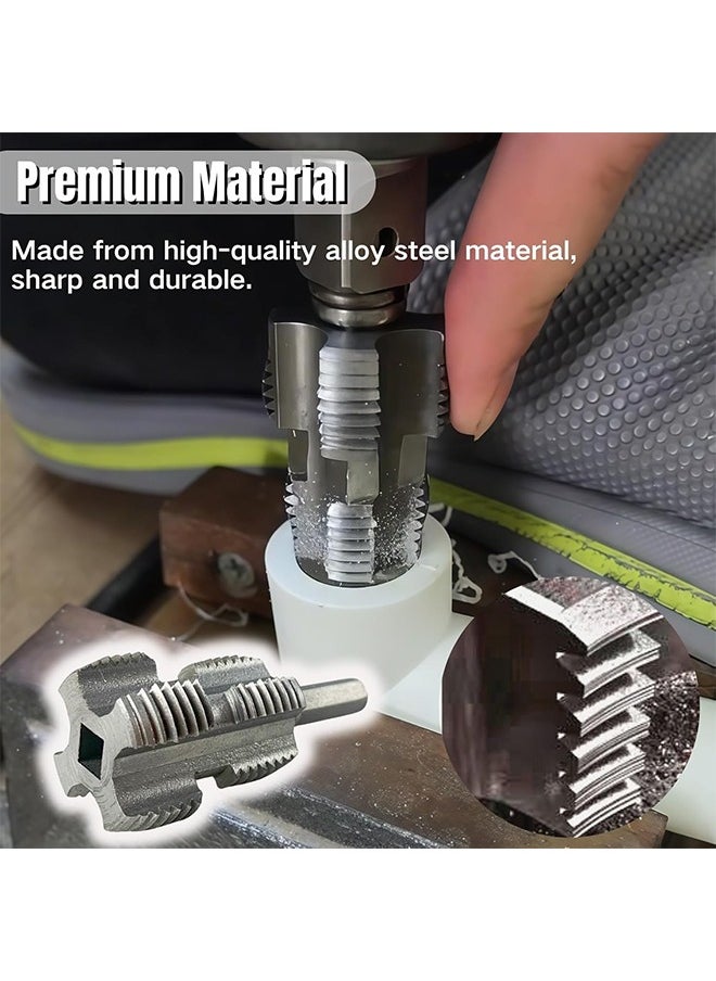 MVAQKLM  - Electric Drill Compatible PVC Pipe Threader Kit, PVC Pipe Threader with 3 Dies, 1/2", 3/4", 1",PVC Thread Maker Tool for Electric Drill - Plastic Pipe Tap Die Set, Pipe Threader Kit - Image 1