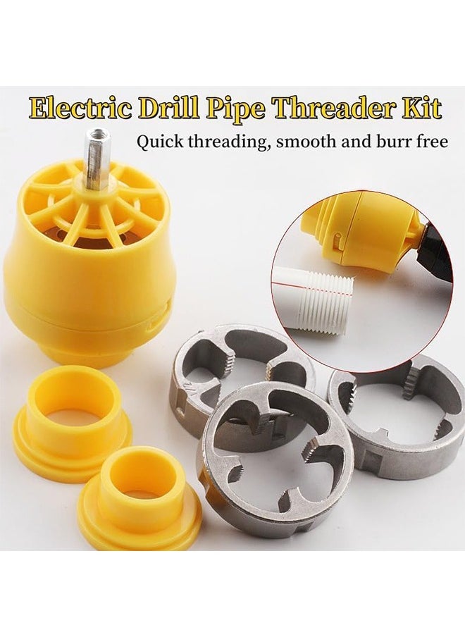 MVAQKLM  - Electric Drill Compatible PVC Pipe Threader Kit, PVC Pipe Threader with 3 Dies, 1/2", 3/4", 1",PVC Thread Maker Tool for Electric Drill - Plastic Pipe Tap Die Set, Pipe Threader Kit - Image 1