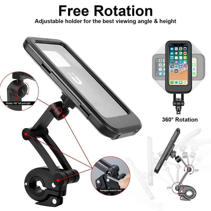 MARMIX 360° Rotation Waterproof Bike Phone Mount – Universal Motorcycle & Bicycle Handlebar Mobile Holder with Touch-Sensitive Screen – Fits 4 to 7.2 Inch Smartphones - Image 4